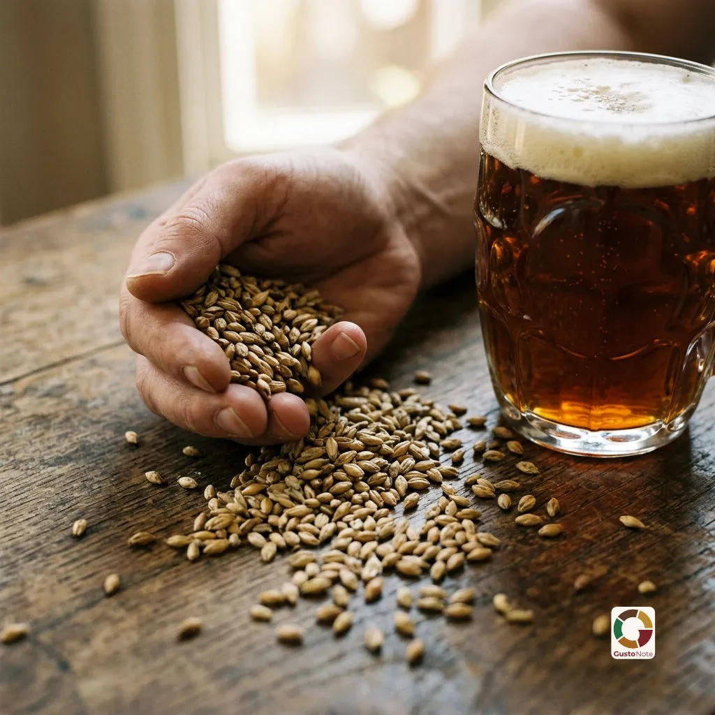 A handful of malted barley grain