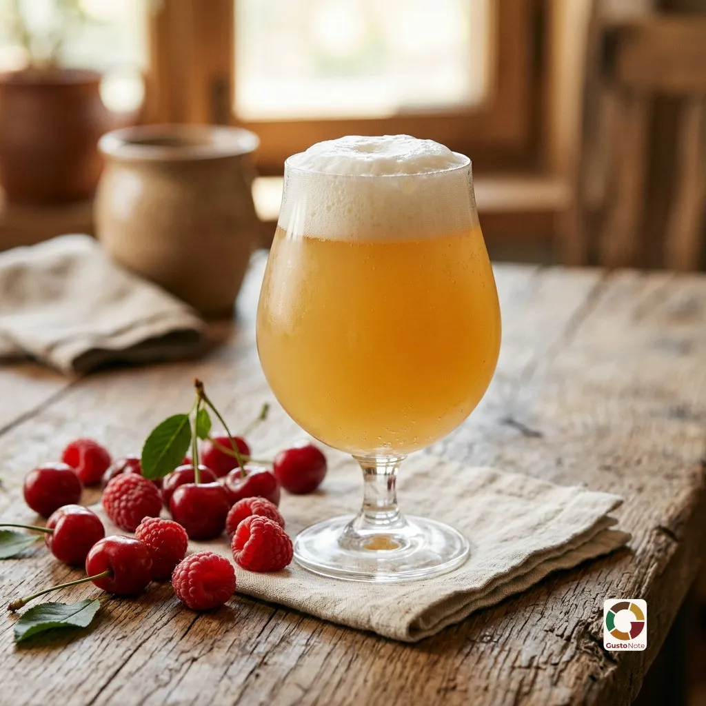 A pale sour beer with fruit in a glass