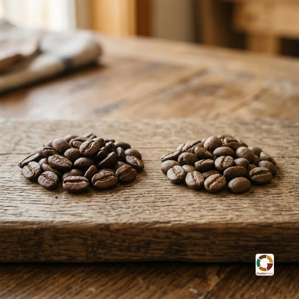 Arabica and robusta coffee beans side by side