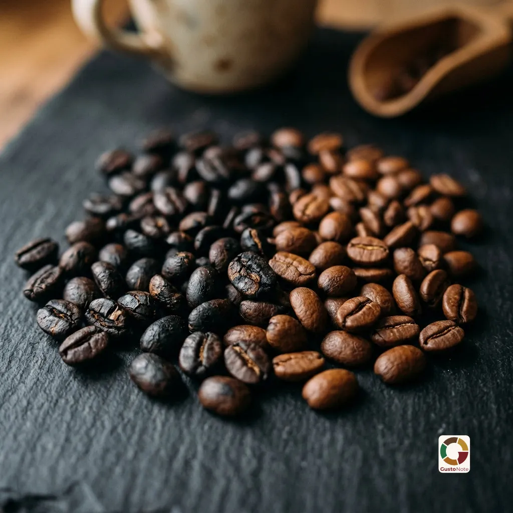 Coffee beans with an uneven roast