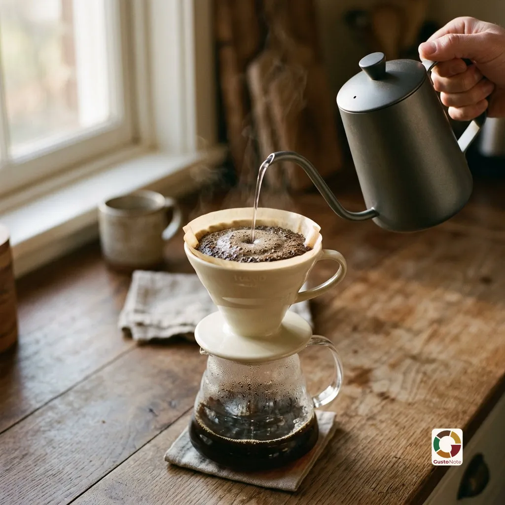 Pour-over coffee dripping into a glass carafe