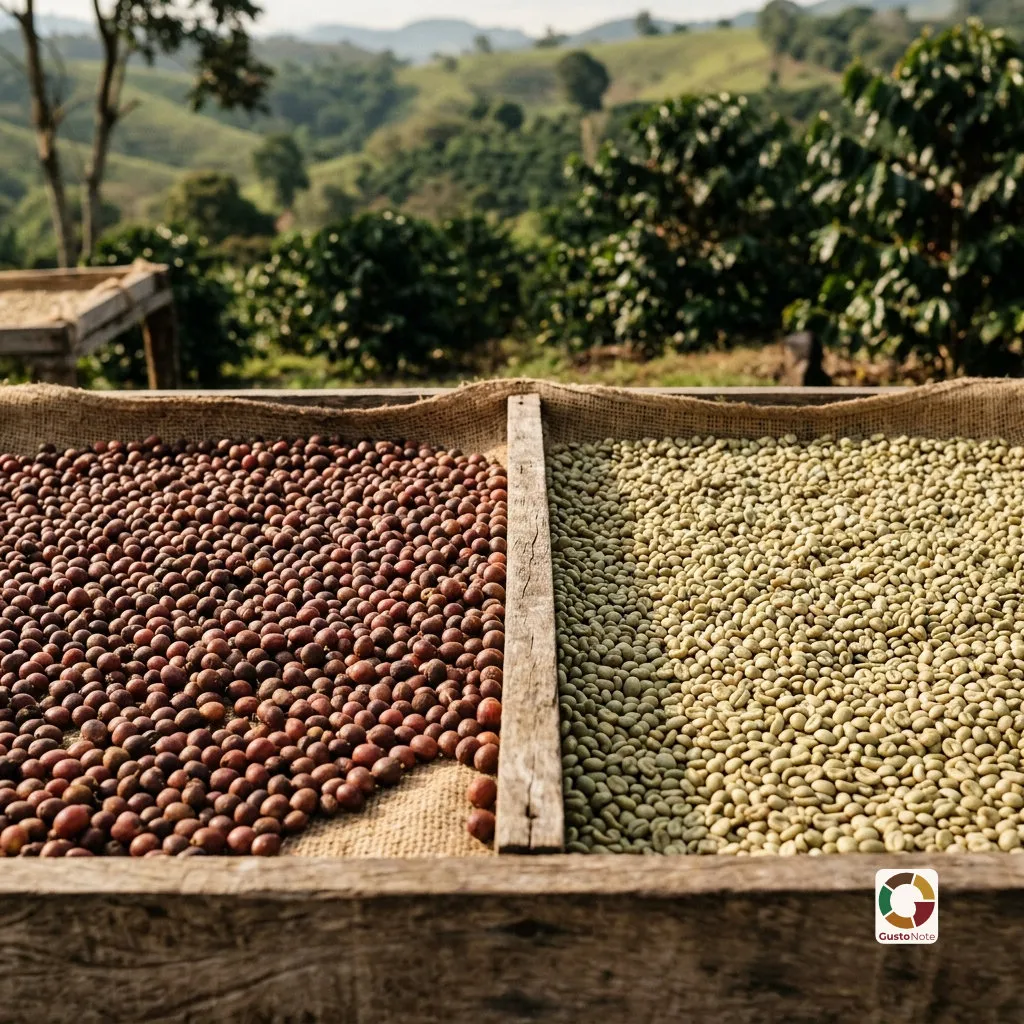 Coffee cherries drying on a raised bed