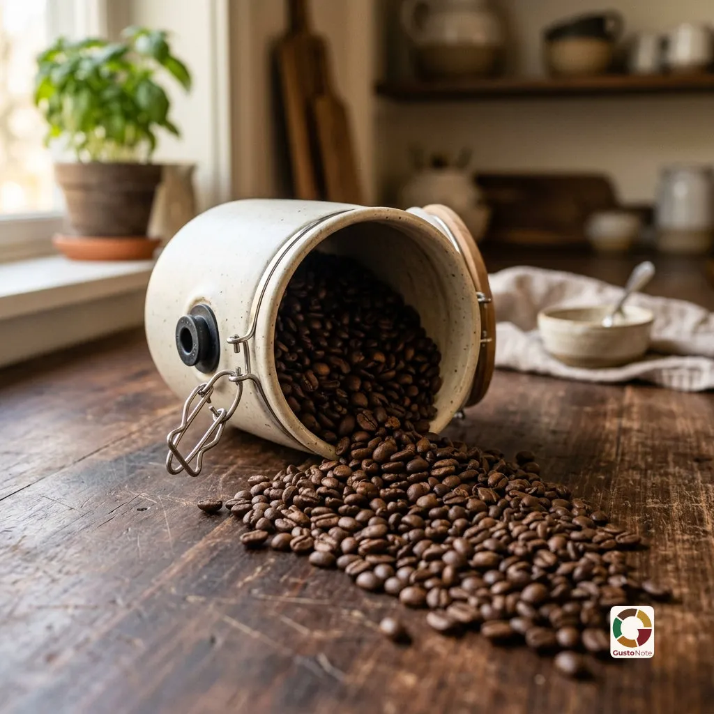 Coffee beans in an airtight, opaque container
