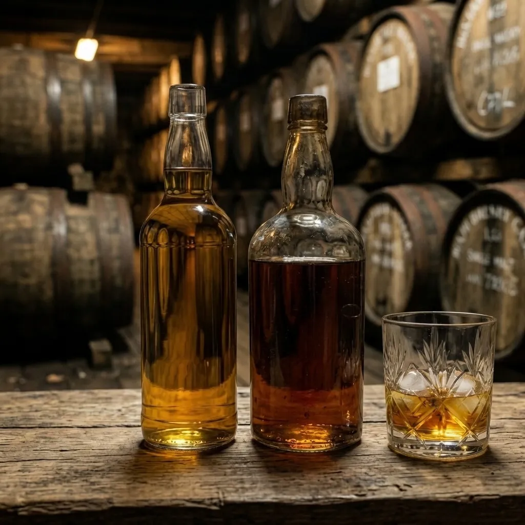 A whisky bottle with an age statement and a glass