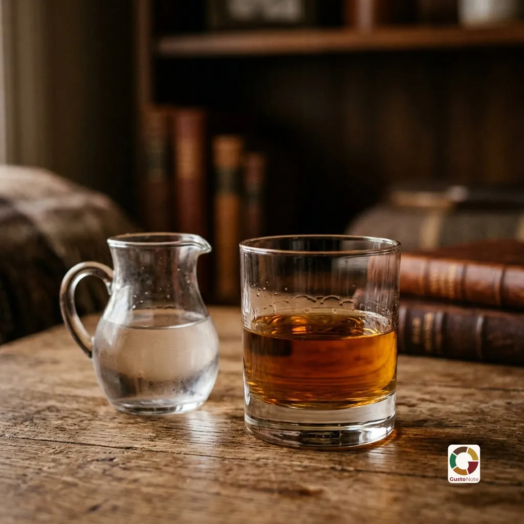 A glass of whisky and a water jug