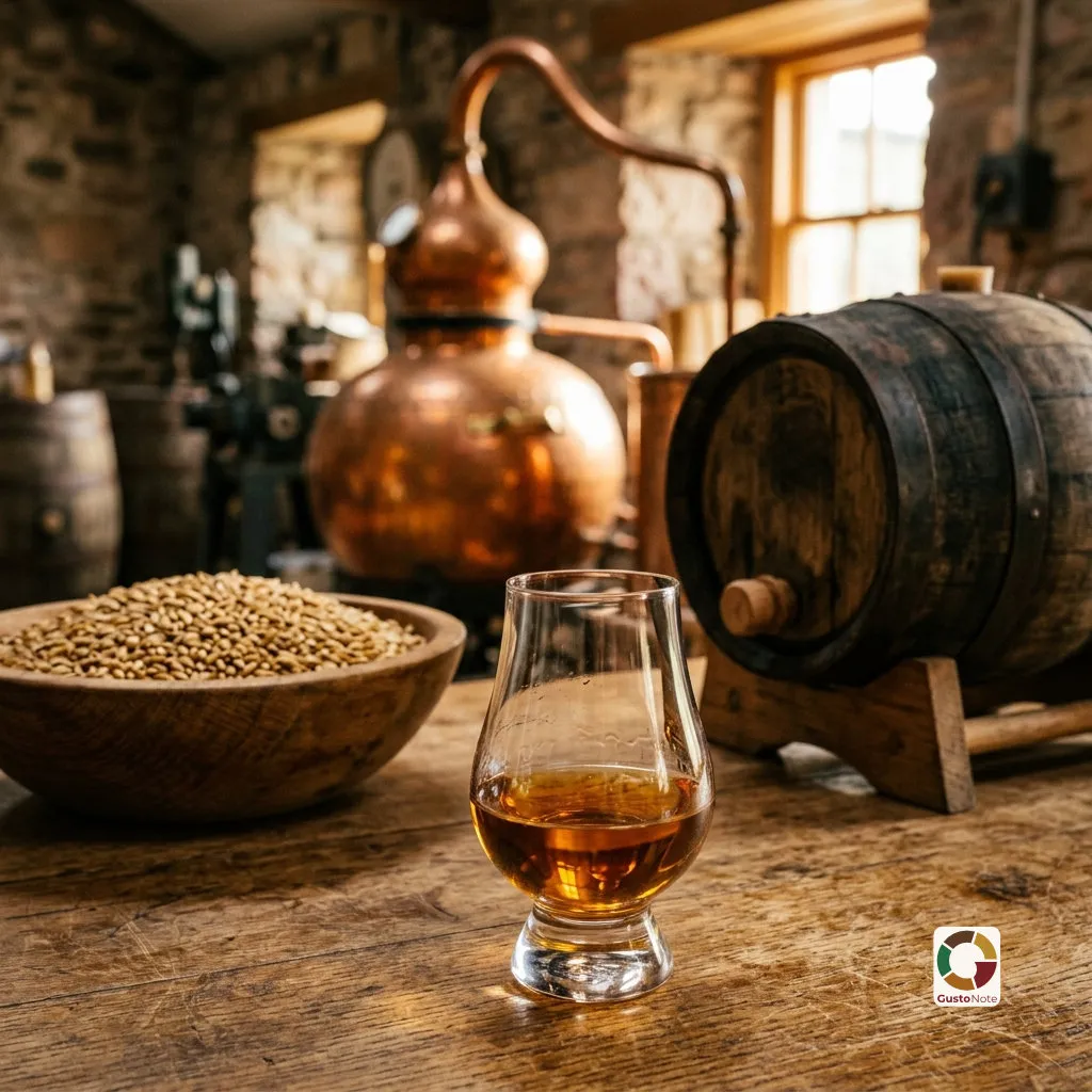 Oak casks in a whisky warehouse