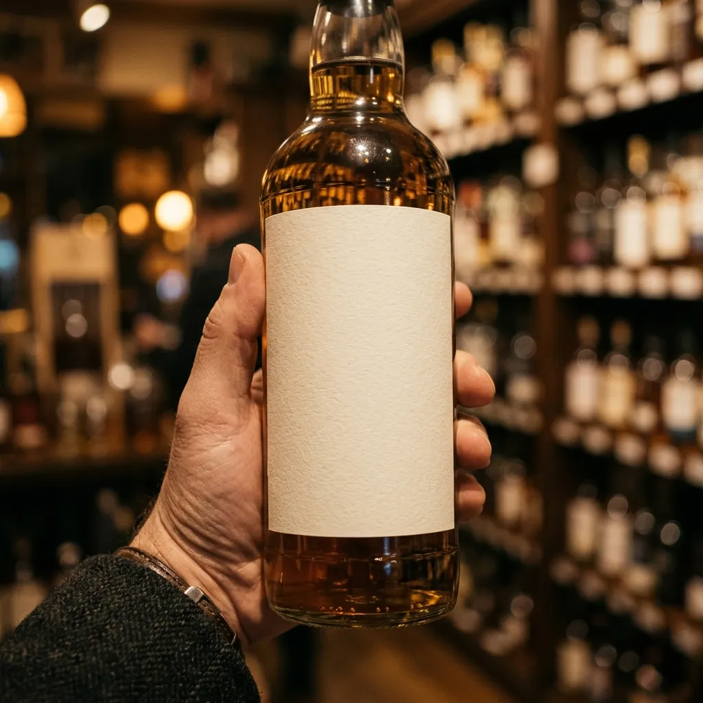 A whisky bottle label up close