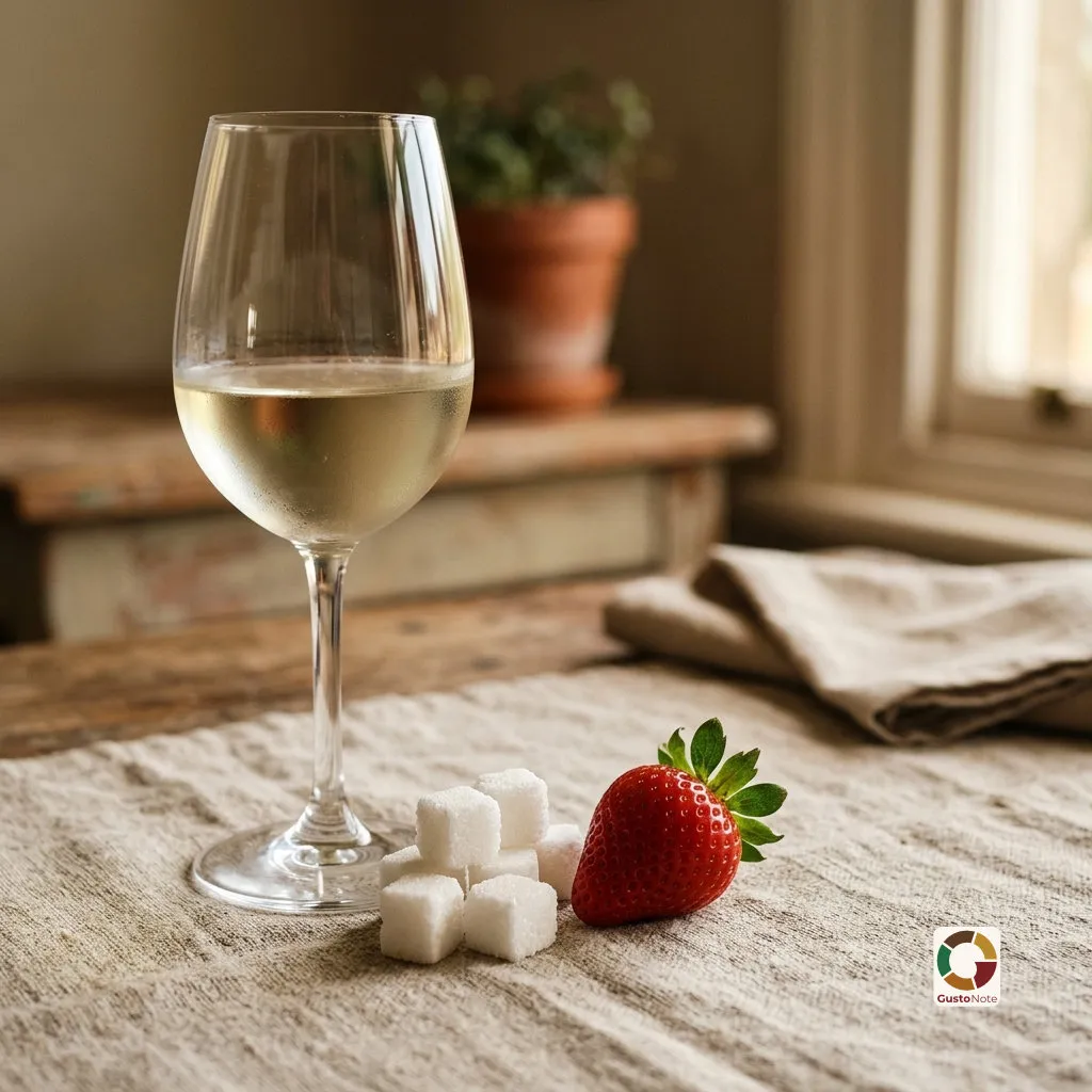 A glass of white wine and sugar cubes