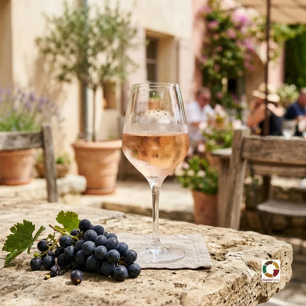A glass of pale pink wine in the sun