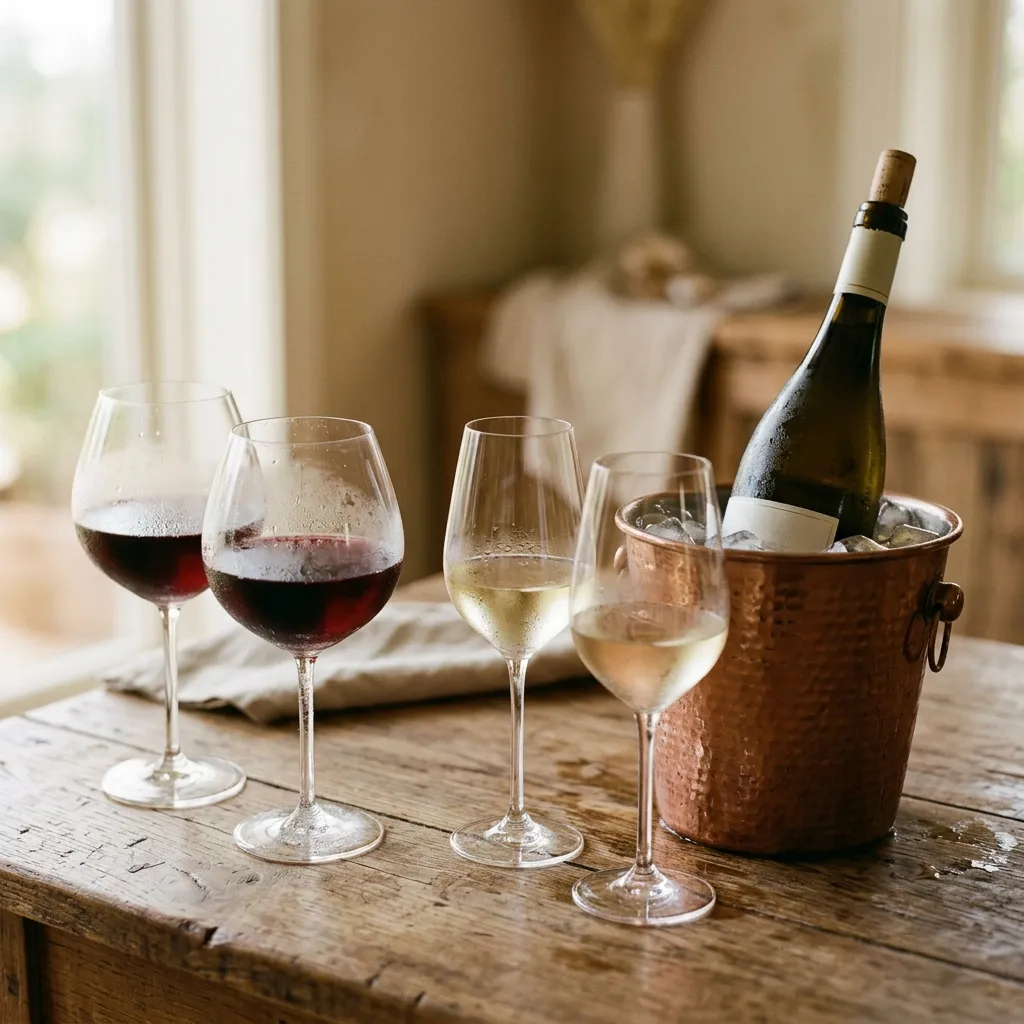 Wine glasses and a bottle on a table