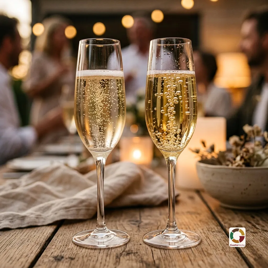 A glass of sparkling wine with bubbles